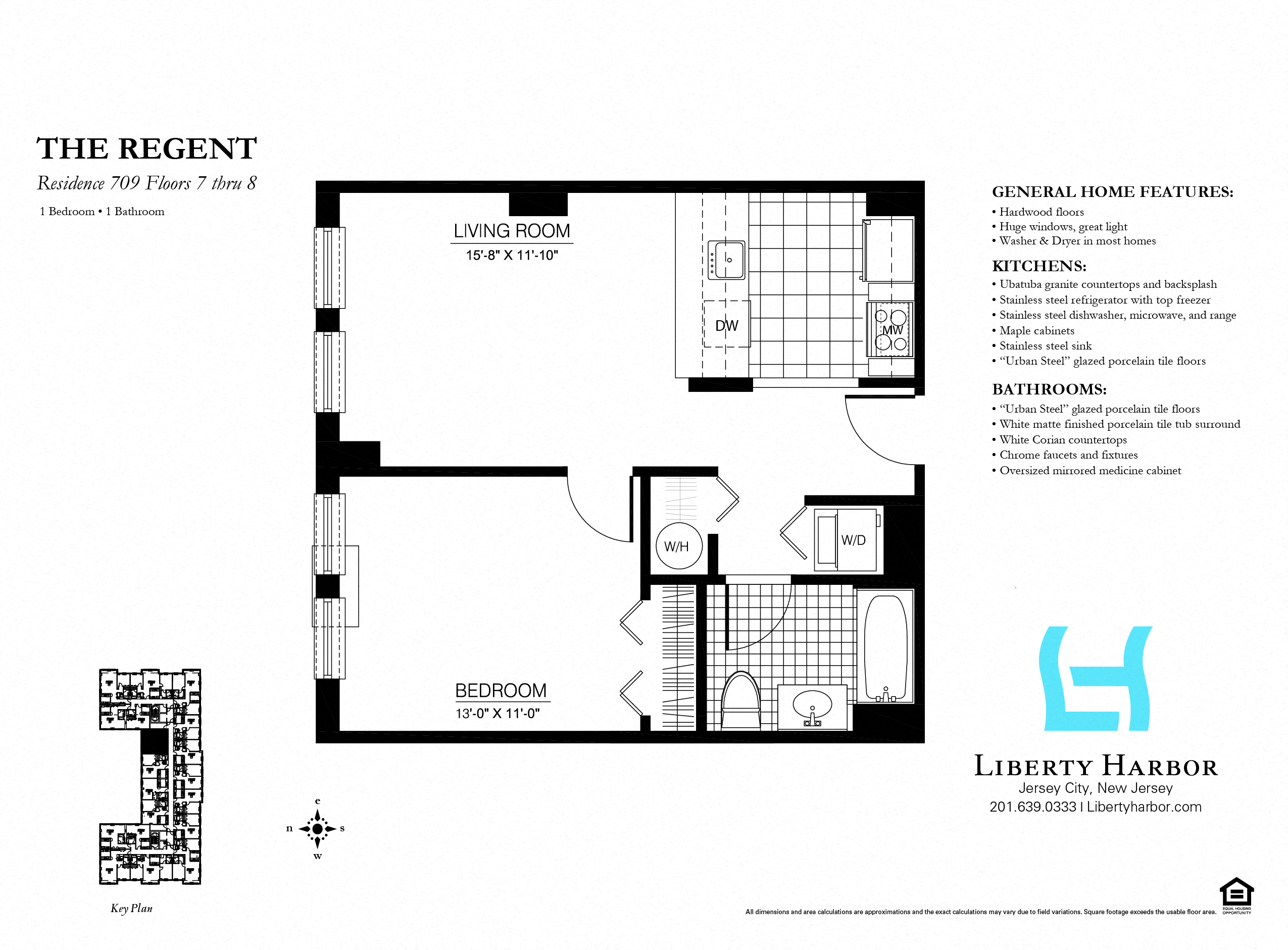 Floor plan for 1 bed, 1 bath, 623 sqft